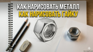 Академический рисунок металлической гайки — изучение светотени и текстуры стали