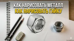 Академический рисунок металлической гайки — изучение светотени и текстуры стали