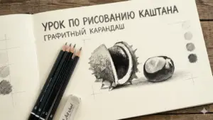 Рисунок каштана графитным карандашом — передача текстуры и объема, автор Юрий Синчуков.