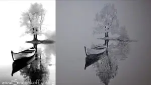 Атмосферный карандашный рисунок пейзажа с лодкой на воде — Юрий Синчуков.
